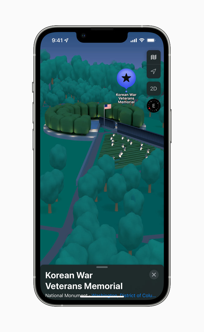 The Korean War Veterans Memorial displayed in Apple Maps on iPhone 13 Pro.