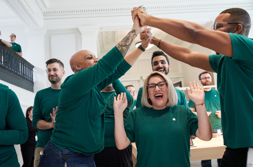 Apple team members at an Apple retail store opening.