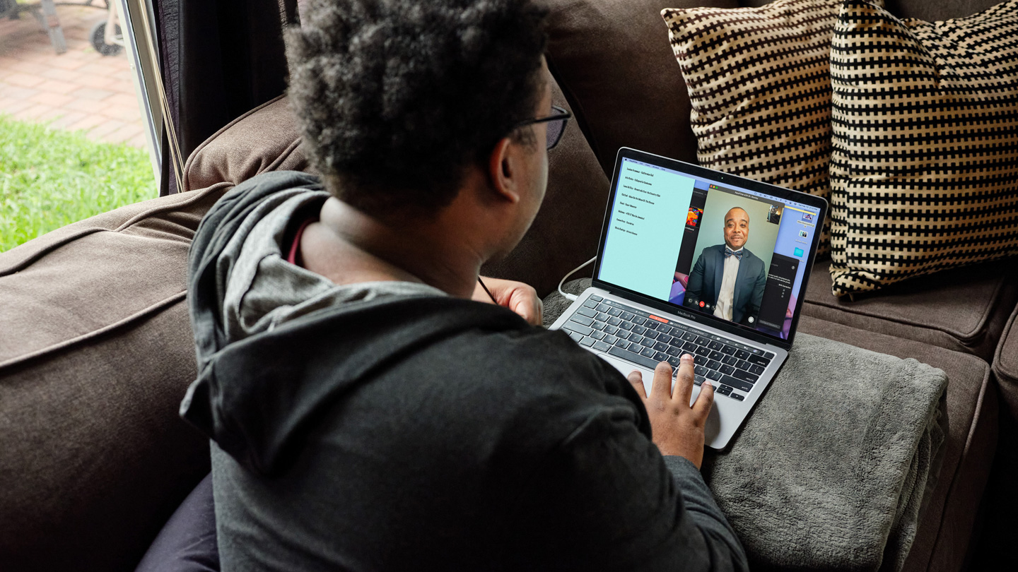 Rhys Richard uses MacBook Pro for remote learning.