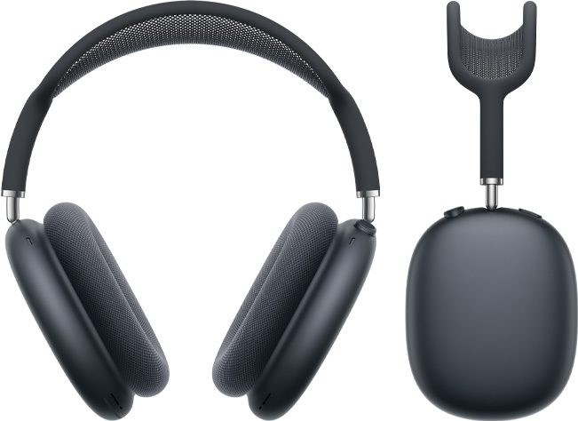 AirPods Max 2 headphones, front exterior and side profile view, midnight colour