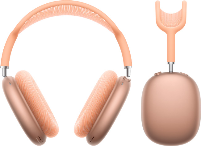 AirPods Max 2 headphones, front exterior and side profile view, orange colour
