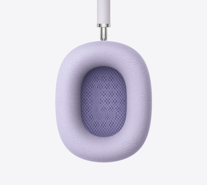 AirPods Max 2 слушалки, виолетов цвят, детайл на вътрешността на възглавничката за ухо