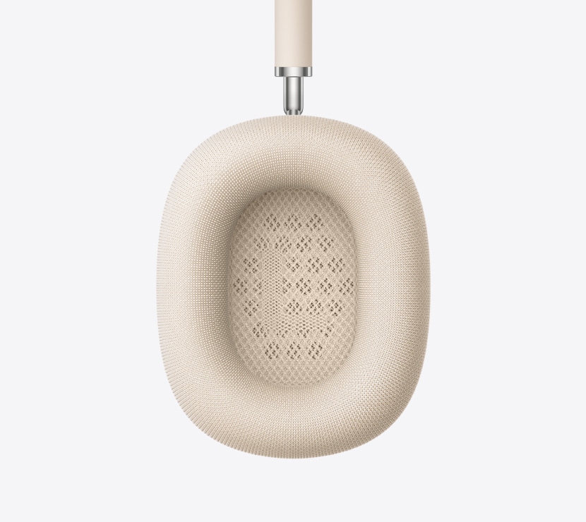 AirPods Max 2 слушалки, астро бял цвят, детайл на вътрешността на възглавничката за ухо