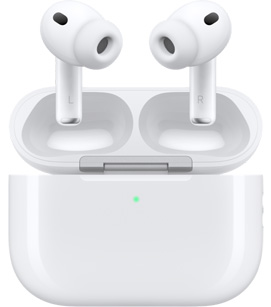 AirPods Pro 3 в кутия за зареждане с отворен капак, преден екстериор, бяло
