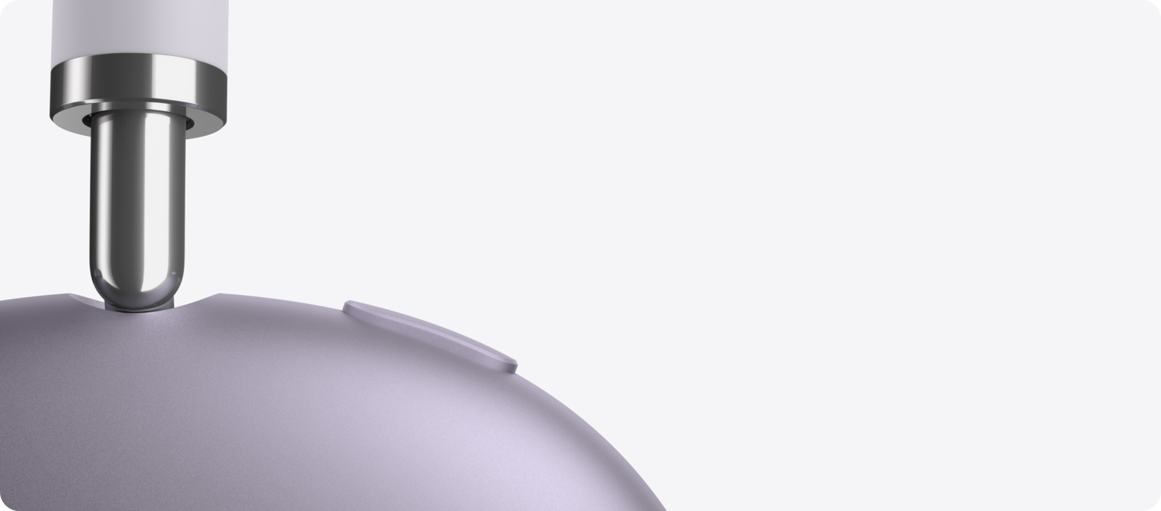 AirPods Max 2 слушалки, страничен екстериор, детайл на телескопичнo рамо, възглавничка за ухо, бутон за контрол на шума