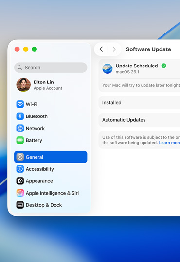Mac 螢幕顯示系統設定中已排定的軟體更新。