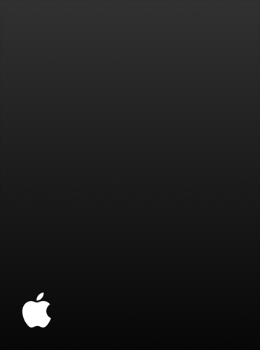Fondo negro, pequeño logo blanco de Apple en la esquina inferior izquierda