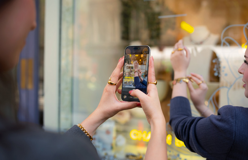The staff captures delicate details of the jewelry with their iPhone camera, then edits and posts quickly to social media.
