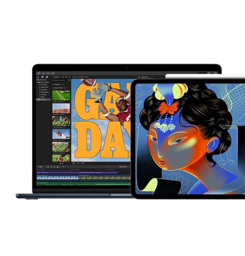 Mac 螢幕顯示 Final Cut Pro，iPad 螢幕顯示 Procreate Dreams