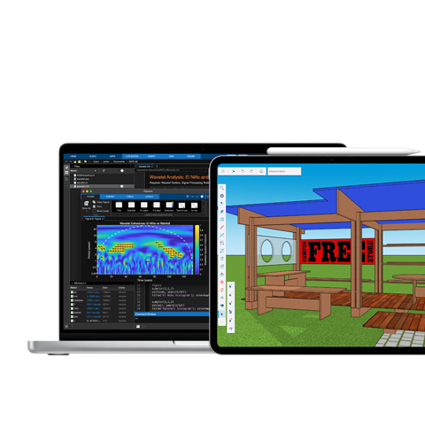 Mac 螢幕顯示 MATLAB，iPad 螢幕顯示 Shapr3D