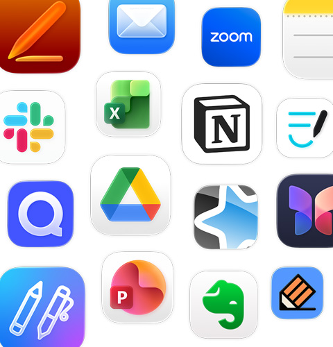 一系列生產力 app 圖像，包括 Google Drive、Evernote、Slack 和 Quizlet