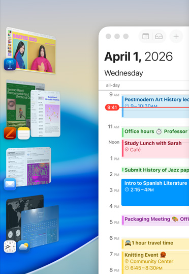 螢幕上以分組方式顯示多款 Apple app，包括 Keynote、Pages、備忘錄和郵件