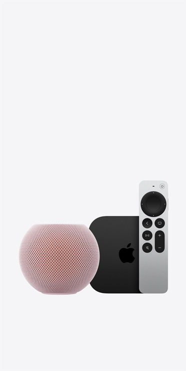 HomePod mini 2, สีชมพู, พร้อมด้วย Apple TV 4K และ Siri Remote
