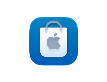 ไอคอนแอป Apple Store, สีฟ้า, พร้อมโลโก้ Apple สีขาวบนถุงช้อปปิ้ง