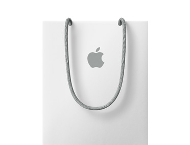 ถุงช้อปปิ้งของ Apple Store, สีขาว, มีโลโก้ Apple สีเทาและหูหิ้วสีเทา
