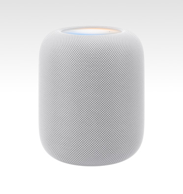 HomePod (รุ่นที่ 2), สีขาว, พร้อมจอภาพด้านบนที่ส่องสว่างอยู่