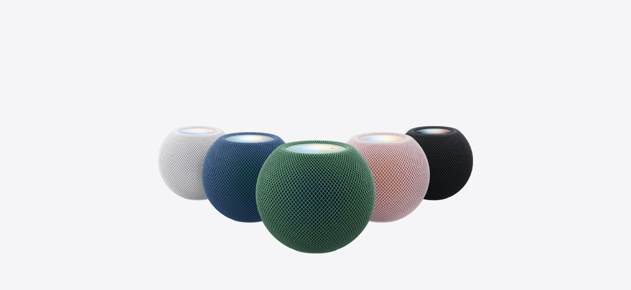 HomePod mini 2の全5色：ホワイト、ピンク、グリーン、ブルー、ミッドナイト