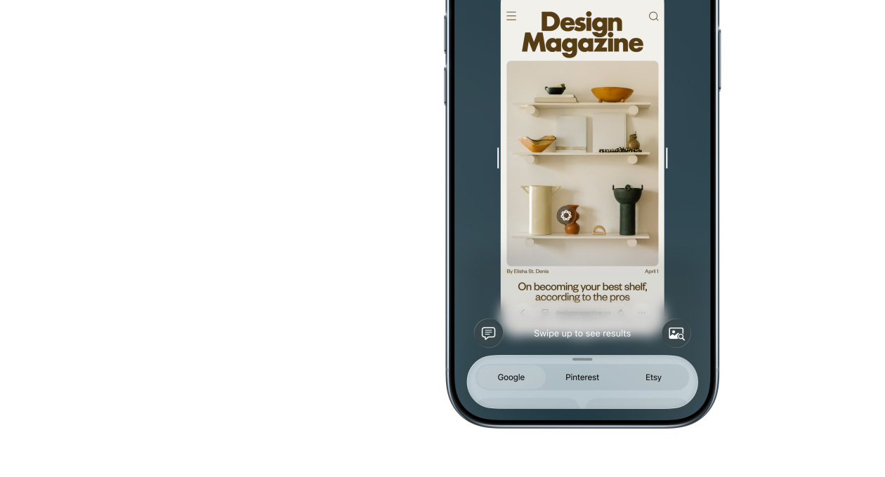 iPhone Air 機身正面展示使用視覺智慧功能及側邊按鈕