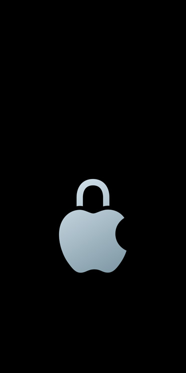 Logo Apple argent avec un cadenas remplaçant la feuille au sommet du logo