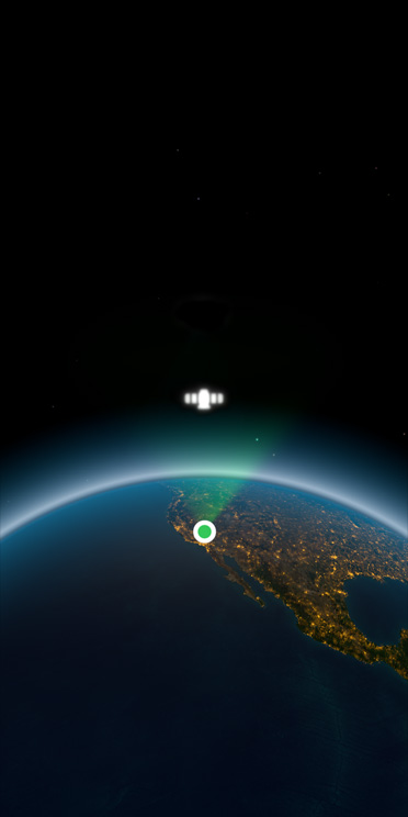 Foto panorámica del planeta Tierra desde el espacio con un ícono de satélite