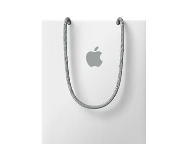 Bolsa de compras blanca de Apple con el logo de Apple cerca de la parte superior