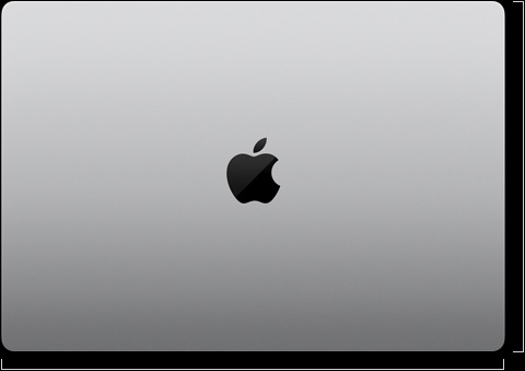 MacBook Pro, Farbe Silber, Oberseite, geschlossen, Maße für Länge und Breite