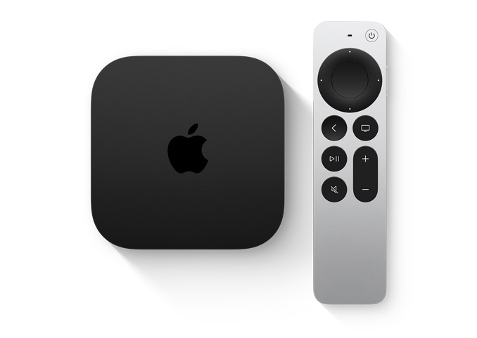 Imagen que muestra un Apple TV 4K y el Siri Remote